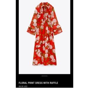 Zara Floral Print Dress with Ruffle Spring 2022